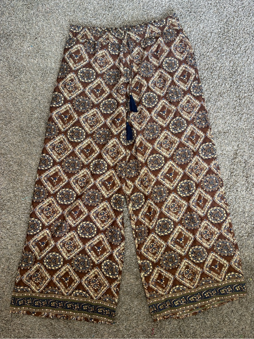 Chelsea & Theodore Women Pants Boho Elastic Waist Wide Leg Tassel New Size XL